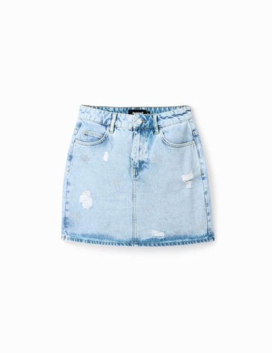 Femme Desigual Jupes Et Shorts | Mini-Jupe Jean Croisee