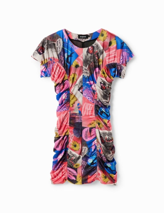 Femme Desigual Robes Et Combinaisons | Mini Robe Ajustee Froncee Collage