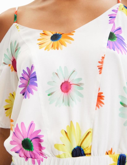 Femme Desigual Chemises Et Blouses | Blouse Courte Froncee Fleurs