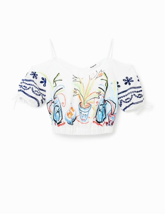 Femme Desigual Chemises Et Blouses | Blouse Courte Froncee Illustrations