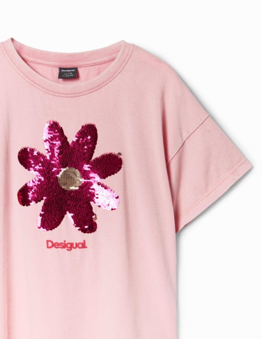 Enfant Desigual T-shirts Et Chemises | T-Shirt Fleur Paillettes