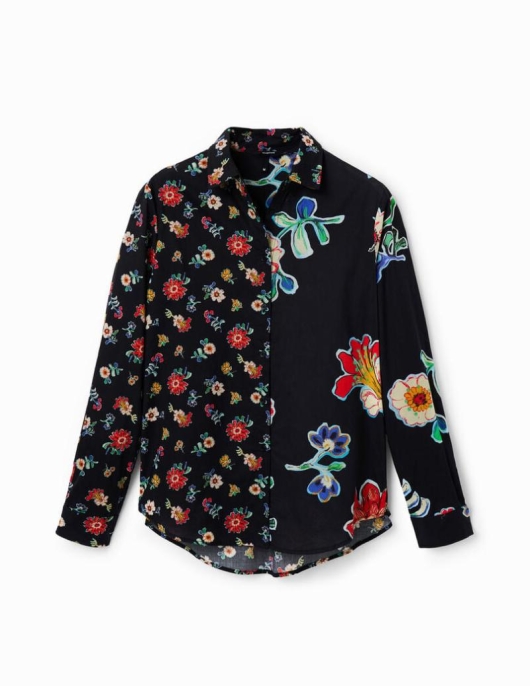 Femme Desigual Chemises Et Blouses | Chemise Moitie-Moitie Fleurs