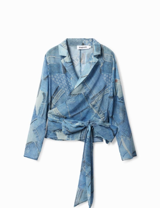 Femme Desigual Chemises Et Blouses | Blouse Croisee Patchwork Denim