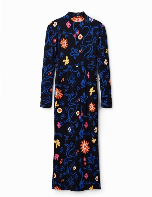 Femme Desigual Robes Et Combinaisons | Robe Midi Ajustee Fleurs