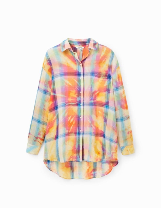 Femme Desigual Chemises Et Blouses | Chemise Oversize Carreaux Tie And Dye