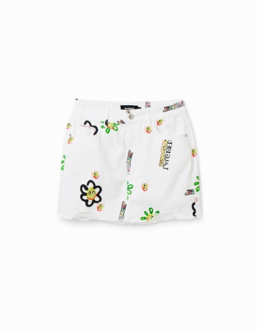 Femme Desigual Jupes Et Shorts | Mini-Jupe Jean Illustrations