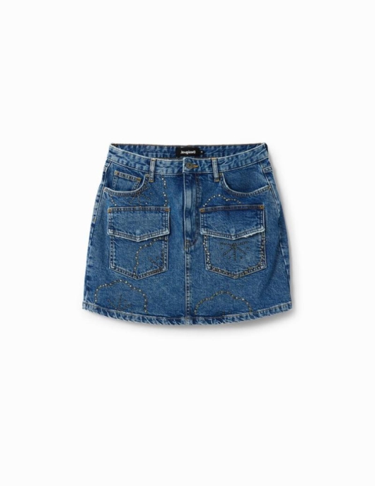 Femme Desigual Jupes Et Shorts | Mini-Jupe Jean Clous