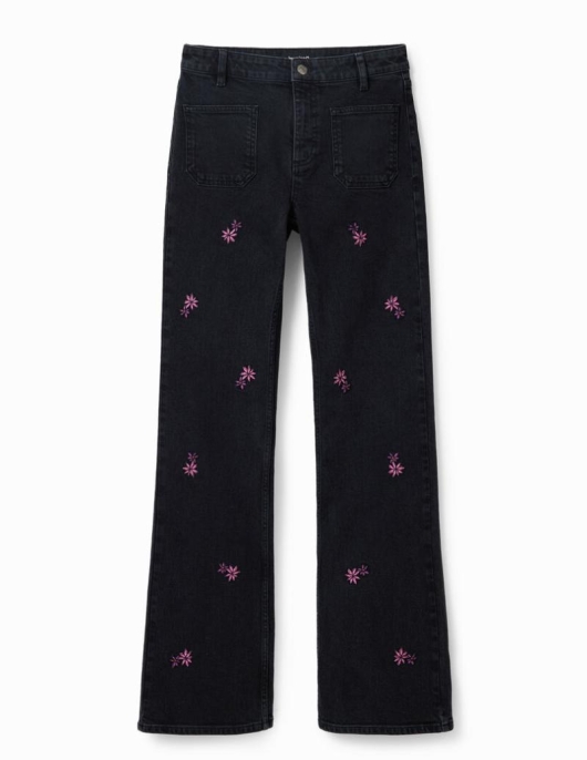 Femme Desigual Pantalons Et Leggings | Jean Flare Fleurs