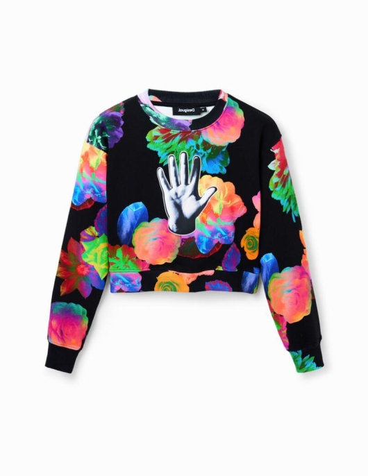 Femme Desigual Pulls | Sweat-Shirt Court Fleurs Main